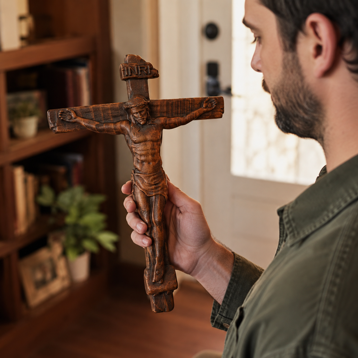 🙏 Hand-Carved Solid Wood Crucifix – A Sacred Christian Cross for Prayer, Home & Gift