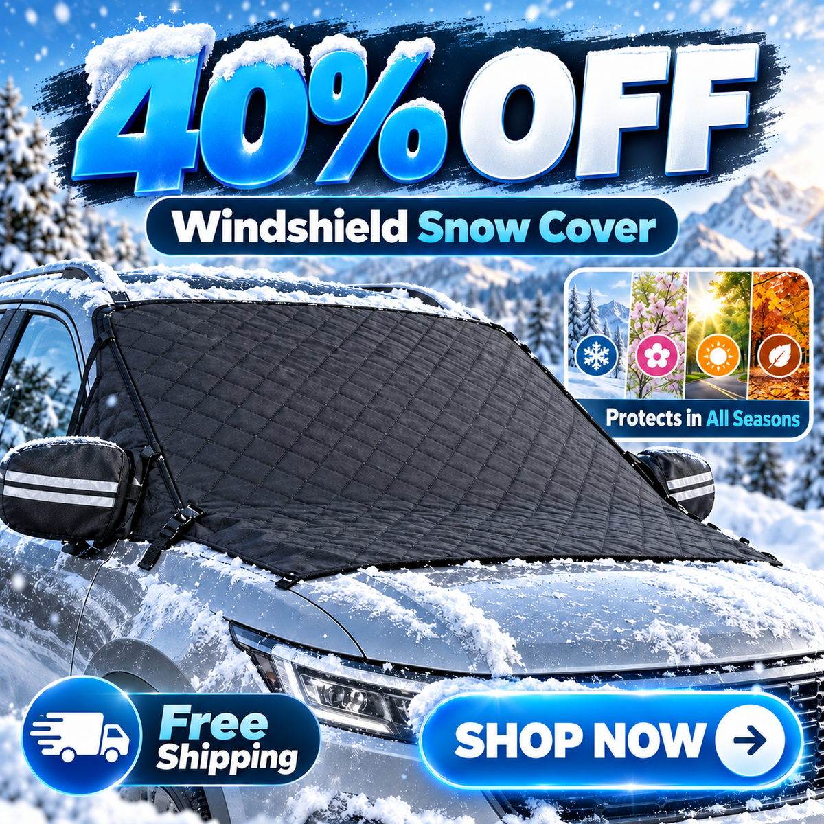 🔥50% OFF — 🔥All-Season Windshield Snow Cover with Mirror Protection❄️