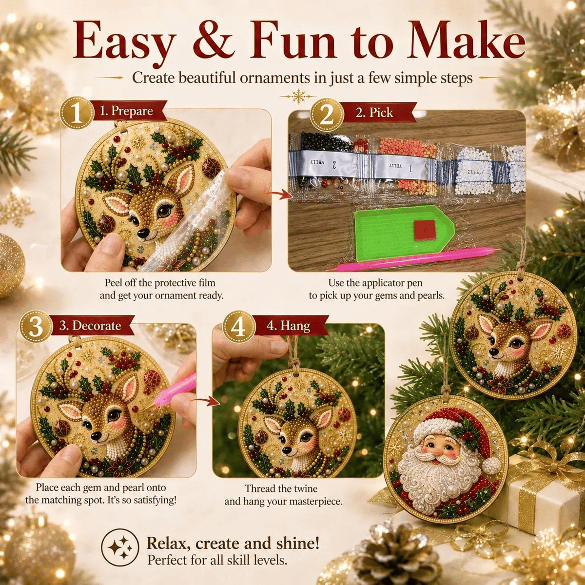 🔥🎄Christmas DIY Diamond Painting Ornaments Kit (6 PCS)🎅