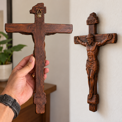 🙏 Hand-Carved Solid Wood Crucifix – A Sacred Christian Cross for Prayer, Home & Gift