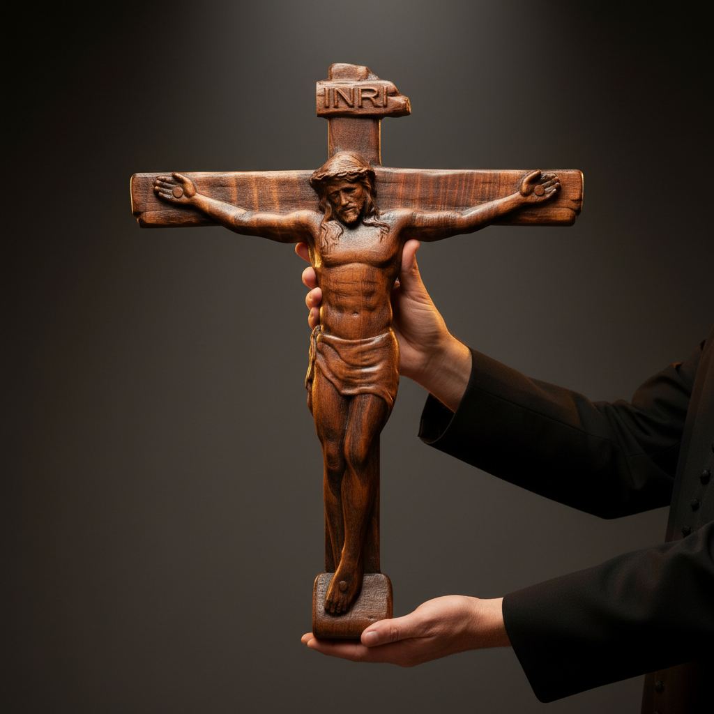 🙏 Hand-Carved Solid Wood Crucifix – A Sacred Christian Cross for Prayer, Home & Gift