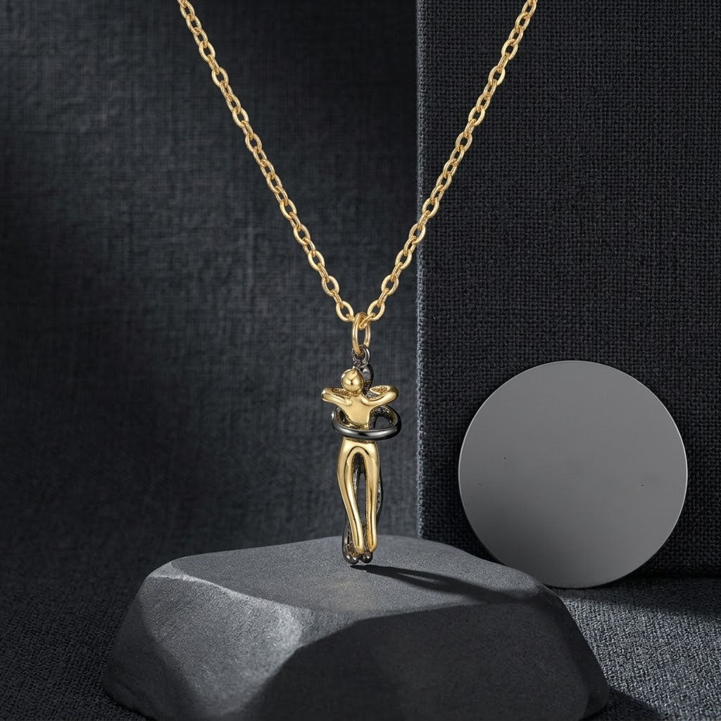 Minimalist Hugging Couple Pendant Necklace
