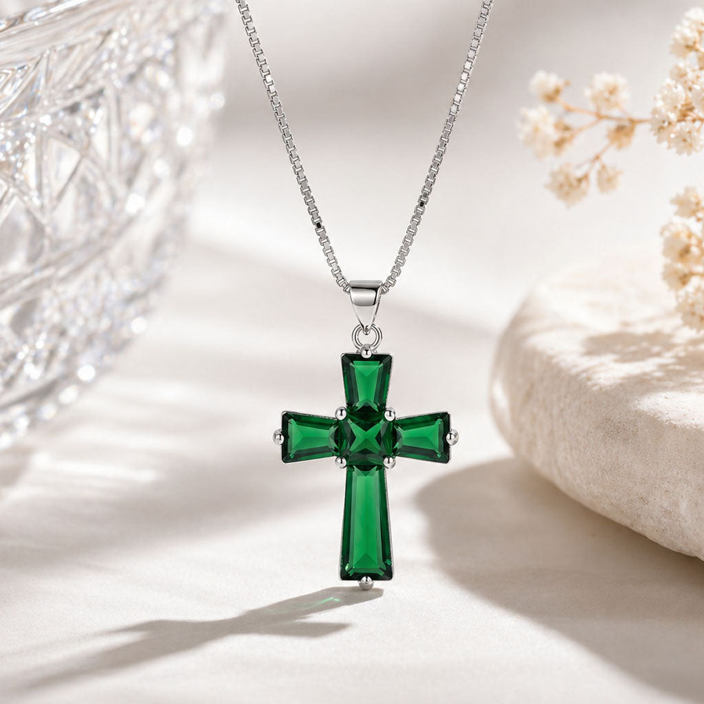 Classic Emerald-Cut Cross Pendant Necklace