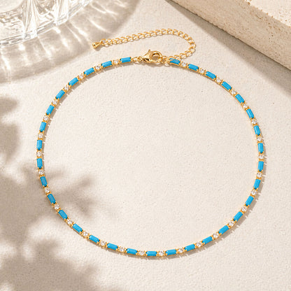 Vintage Geometric Zirconia Link Necklace