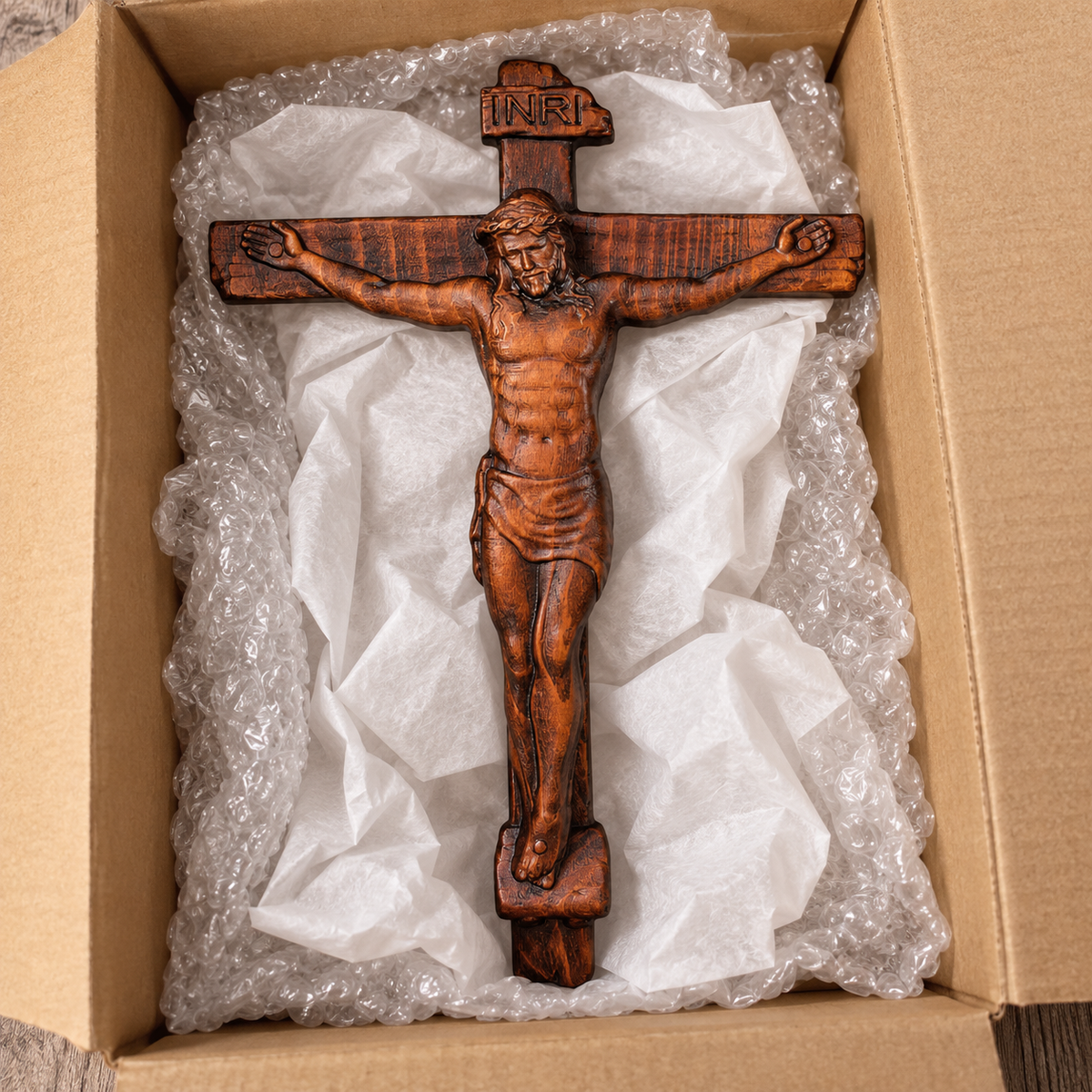 🙏 Hand-Carved Solid Wood Crucifix – A Sacred Christian Cross for Prayer, Home & Gift
