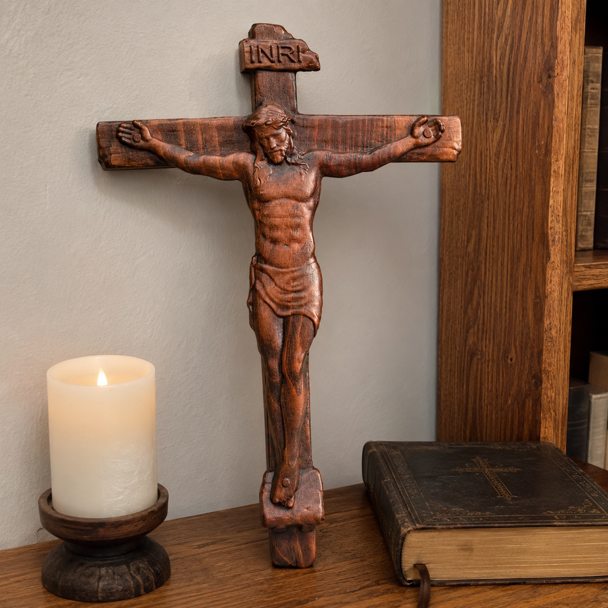 🙏 Hand-Carved Solid Wood Crucifix – A Sacred Christian Cross for Prayer, Home & Gift