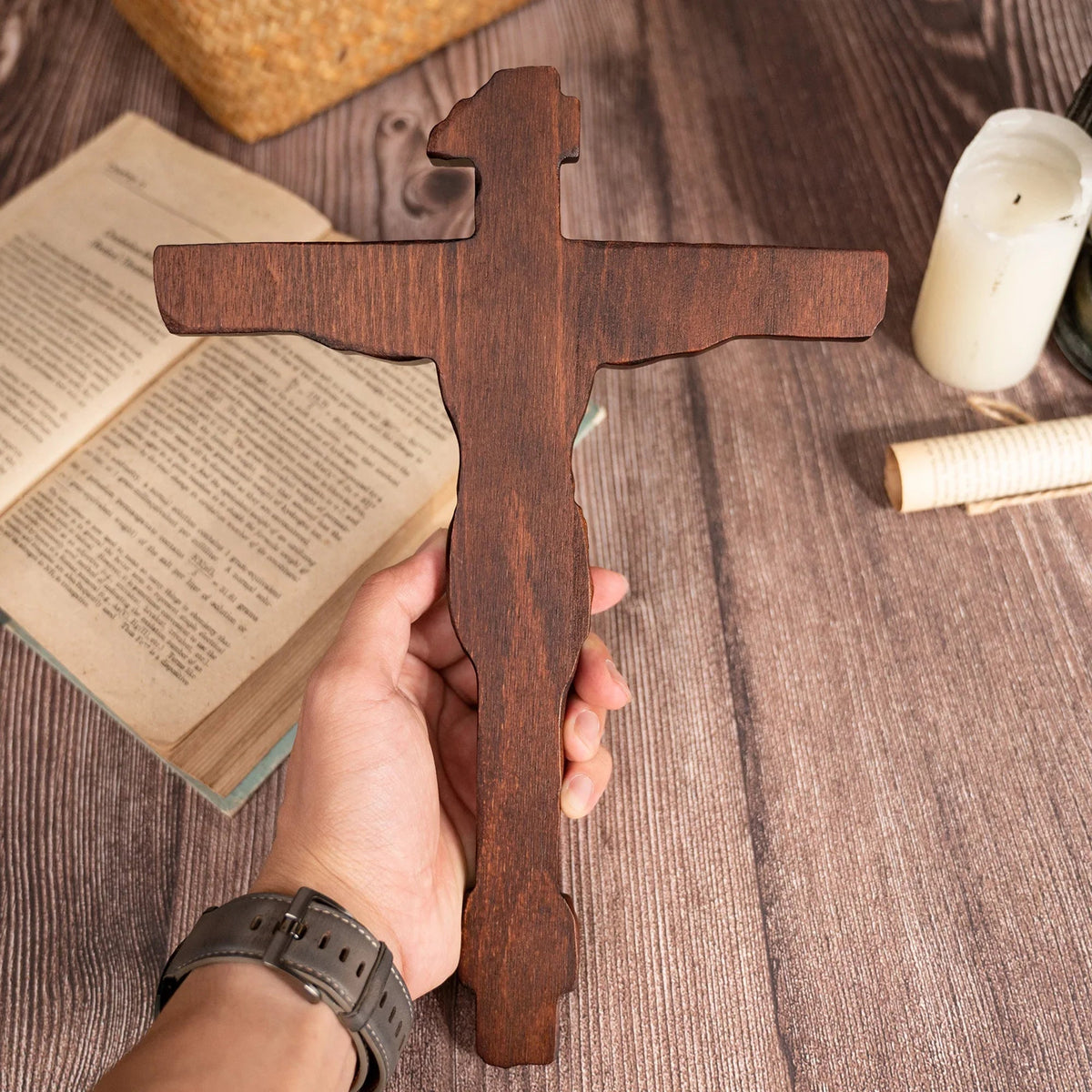 🙏 Hand-Carved Solid Wood Crucifix – A Sacred Christian Cross for Prayer, Home & Gift