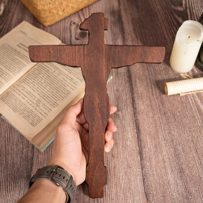 🙏 Hand-Carved Solid Wood Crucifix – A Sacred Christian Cross for Prayer, Home & Gift
