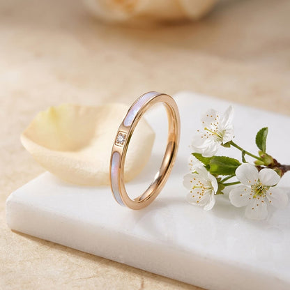 Minimalist Geometric Shell Inlay Ring