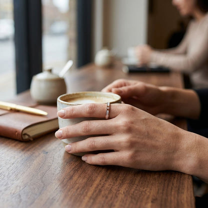Minimalist Geometric Shell Inlay Ring