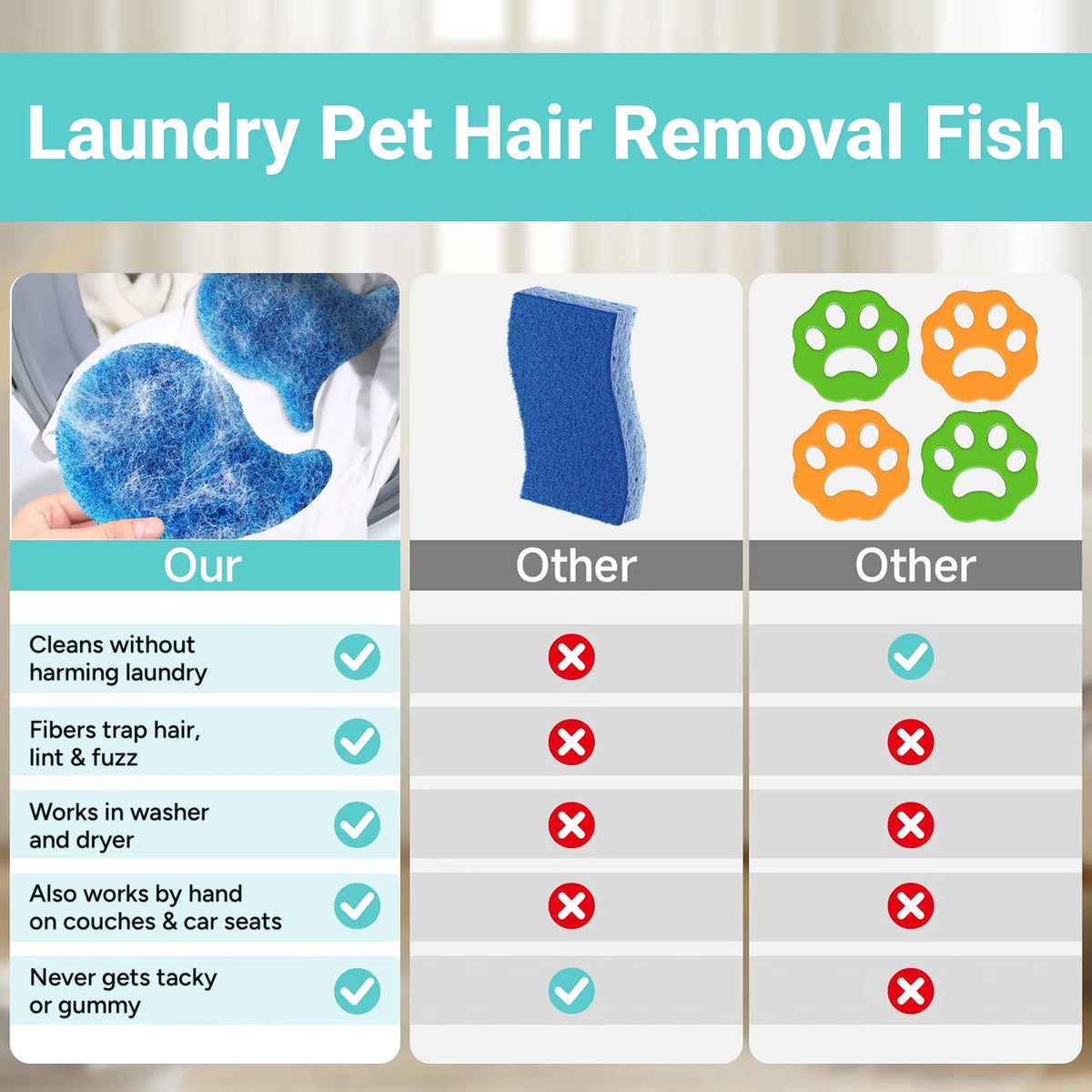 Laundry Pet Hair Removal Fish - 6 Pack