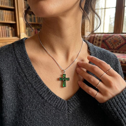 Classic Emerald-Cut Cross Pendant Necklace