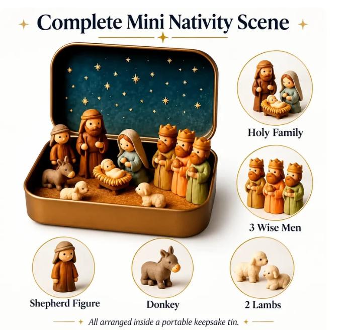 ✝️🙏 Mini Nativity Scene Keepsake Tin — Pocket-Sized Christmas Holy Family Set
