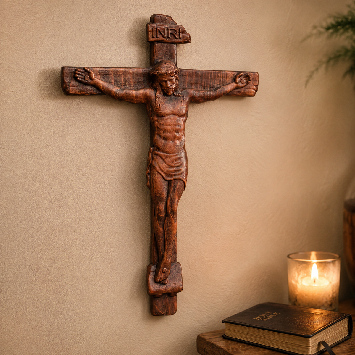 🙏 Hand-Carved Solid Wood Crucifix – A Sacred Christian Cross for Prayer, Home & Gift