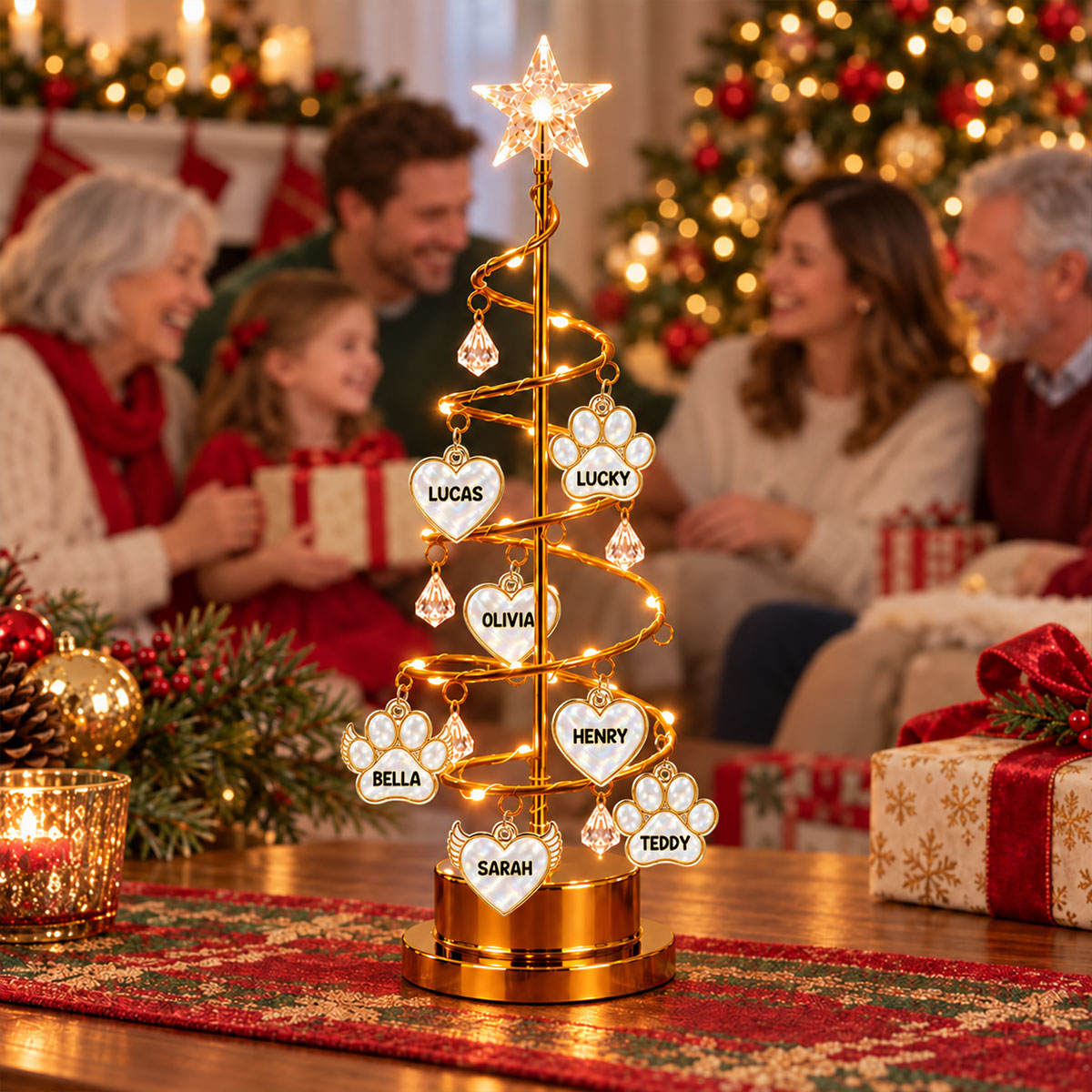 Custom Family & Pet Christmas Tree Light, Family Christmas Decor • In Loving Memory Tree - Personalized LED Tree Lights